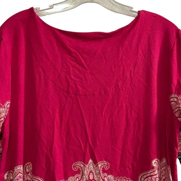 Chico's Women's Pink Damask Tunic Blouse Size 2 Short Sleeve Casual - Picture 10 of 11